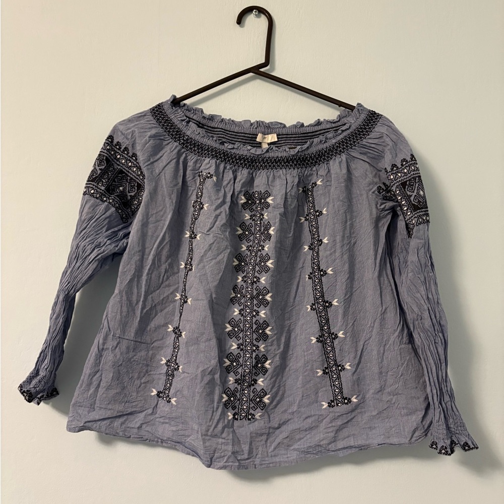 Joie Off The Shoulder Blue Embroidered Long Sleeve Small